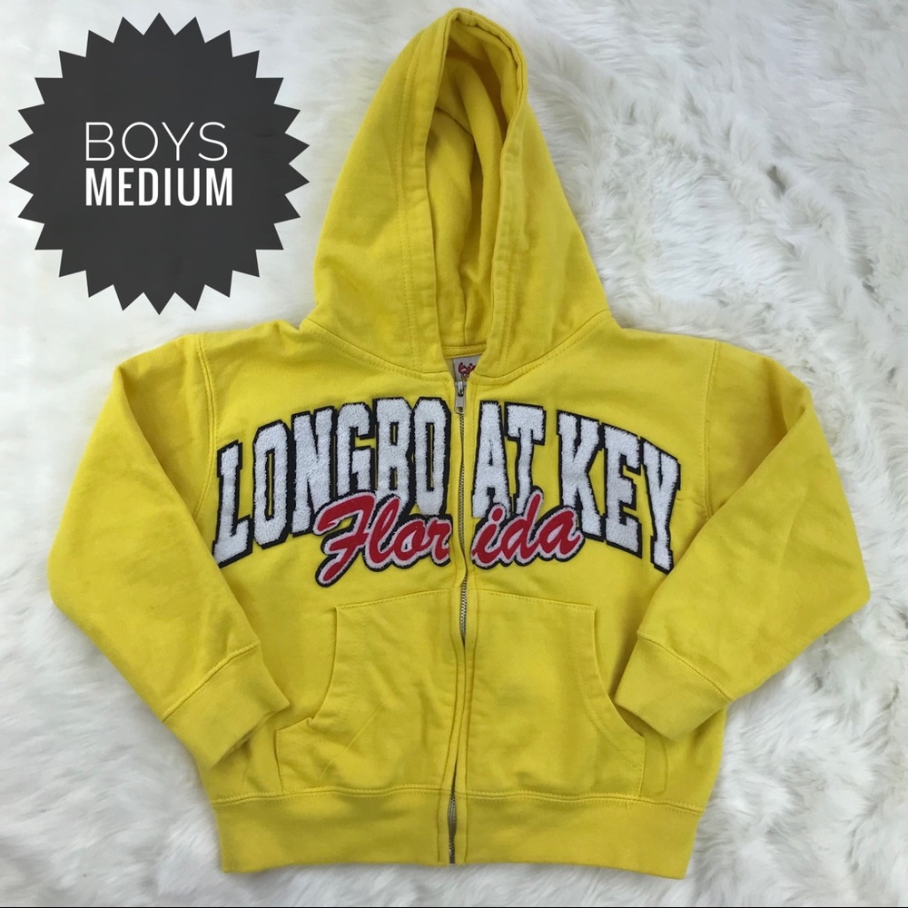 Longboat Key Florida Yellow Hooded Zip Down Size M Medium Boys Hoodie Top FL